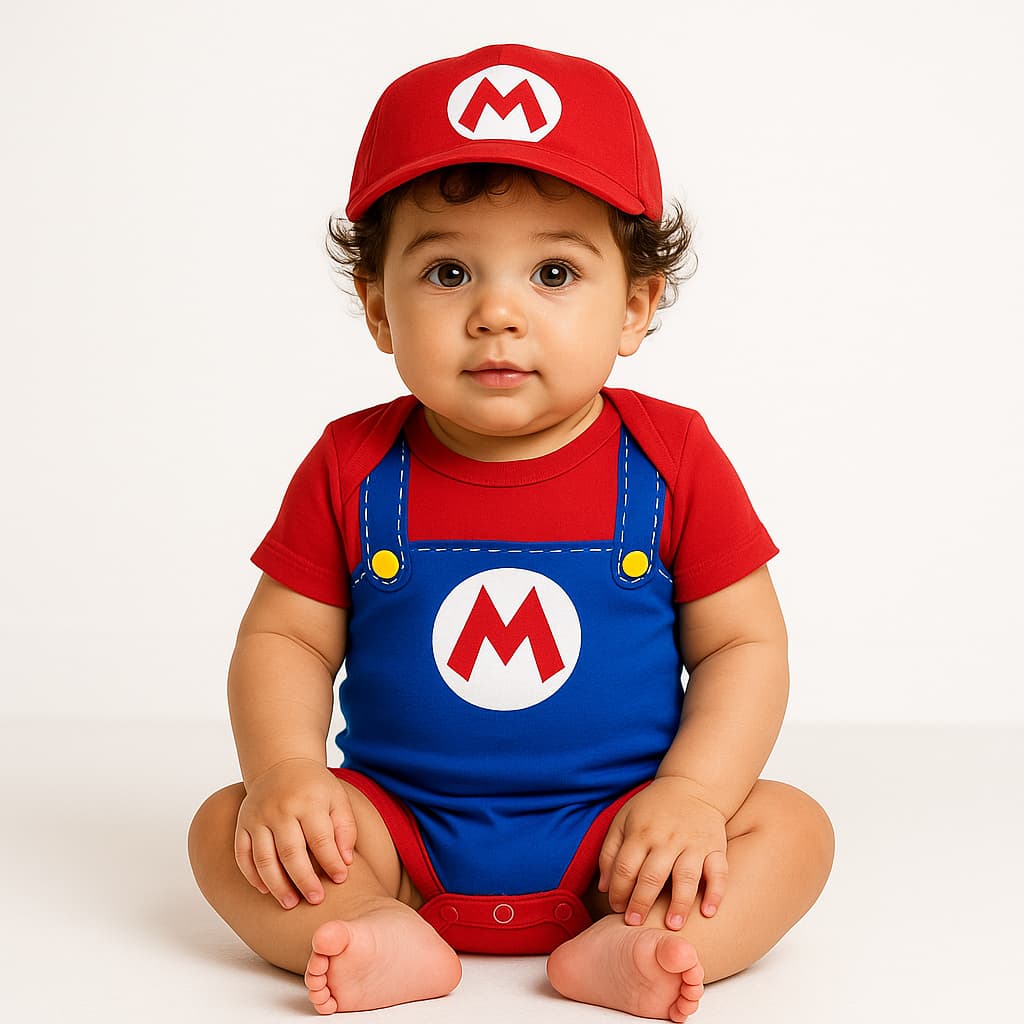Body Bebê Menino Infantil Mêsversário Temático Mario Bros Super Confortável Promoção