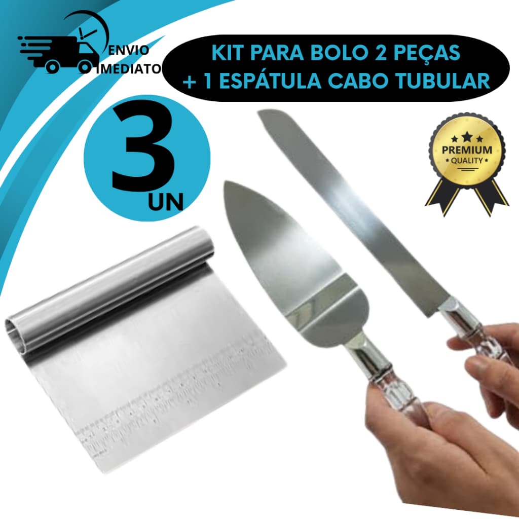 Kit Talher Espátula Com Faca Para Bolos Massas Inox Festa