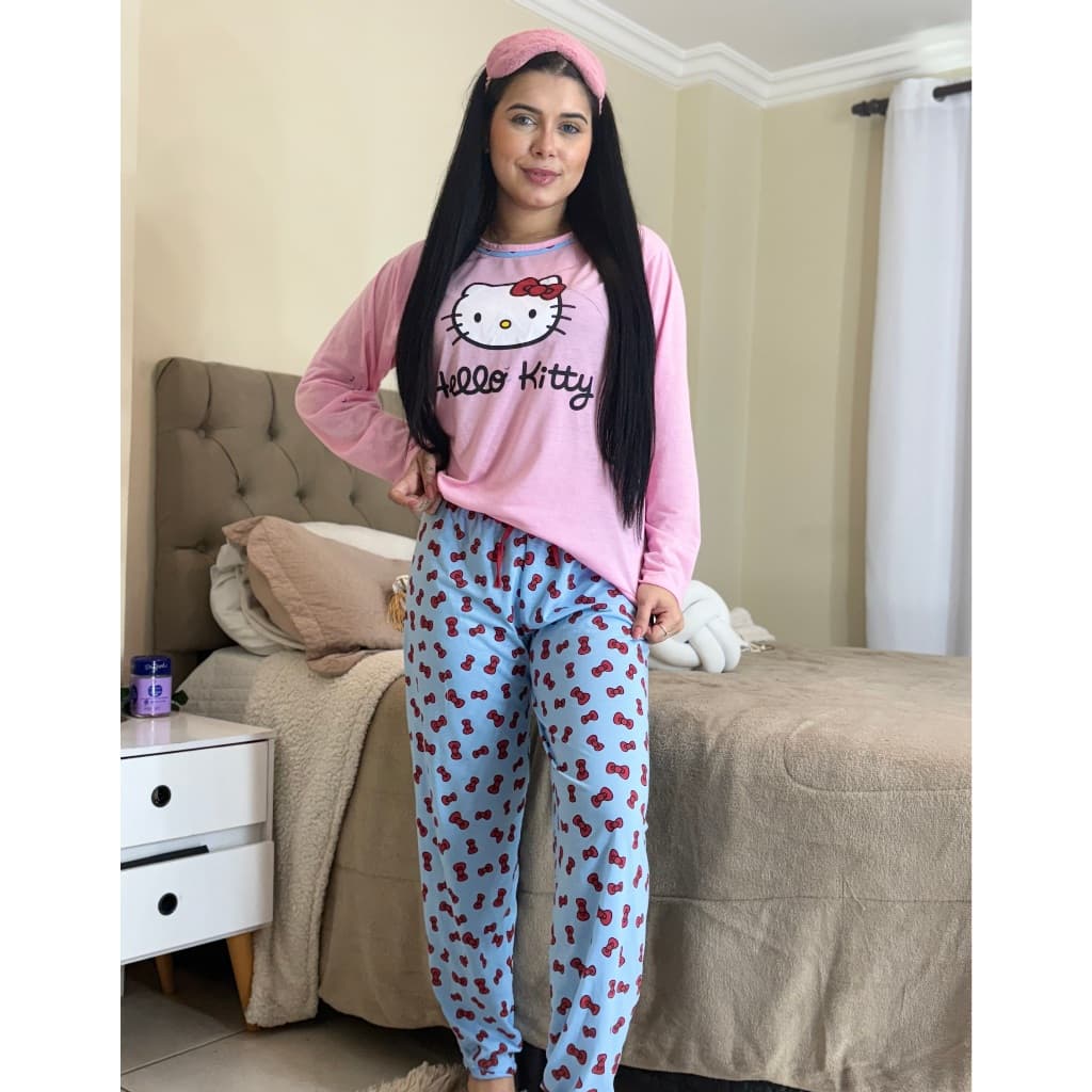 Pijama Feminino Manga Longa e calça adulto de malha pv excelente toque  para uma otima noite de sono