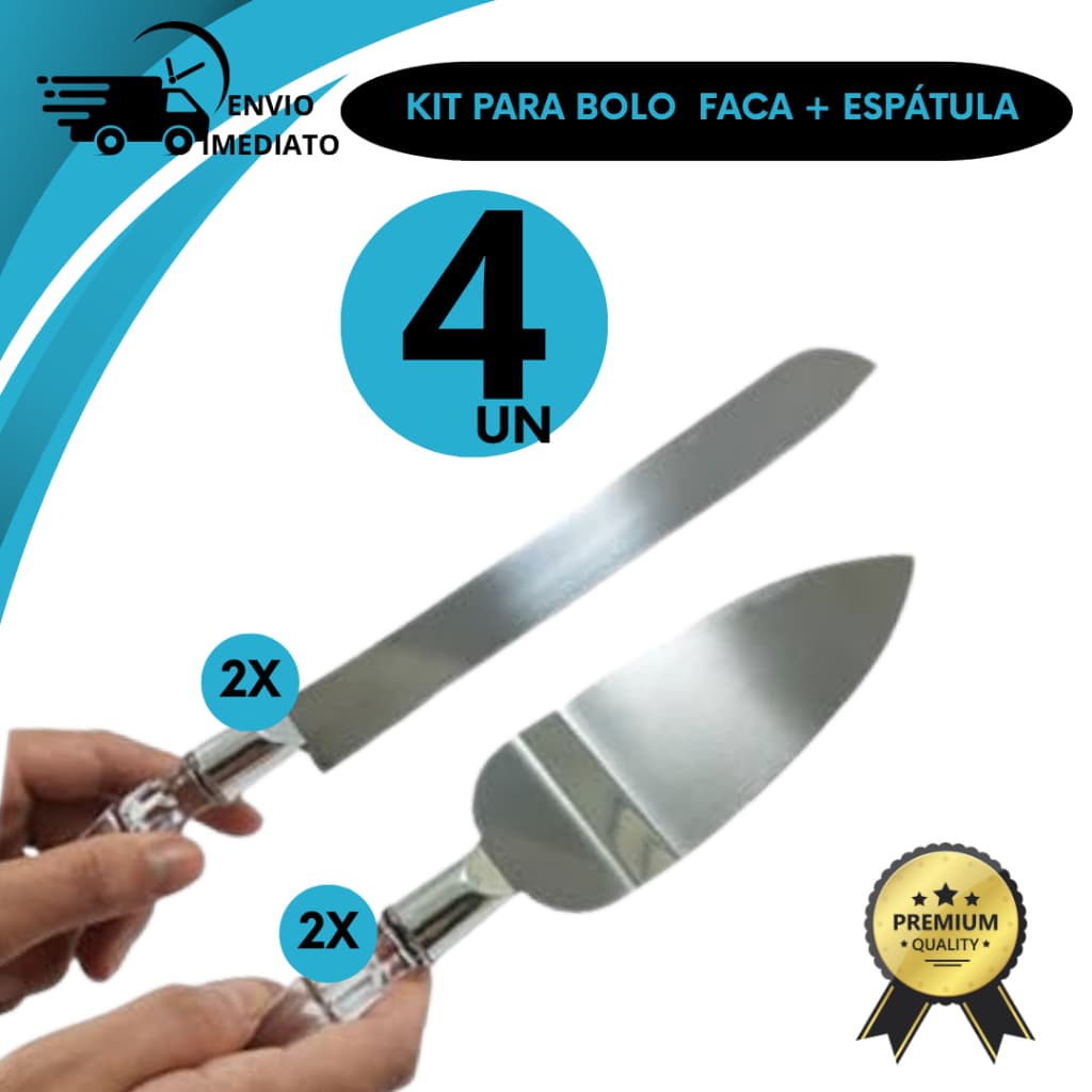 Kit Conjunto Talheres Para Bolo Espátula E Faca Inox Cristal