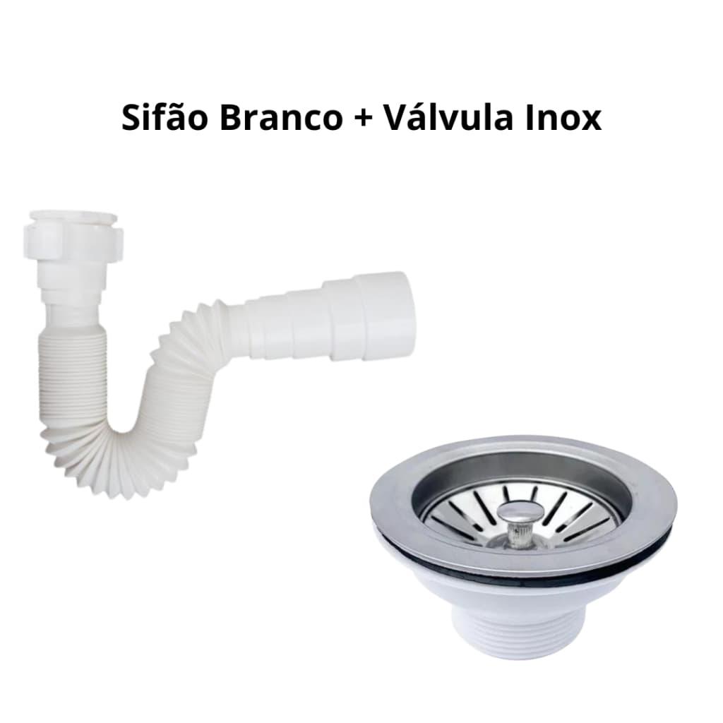Sifão Flexivel Branco + Válvula Americana Escoamento 3.1/2  Aço Inox