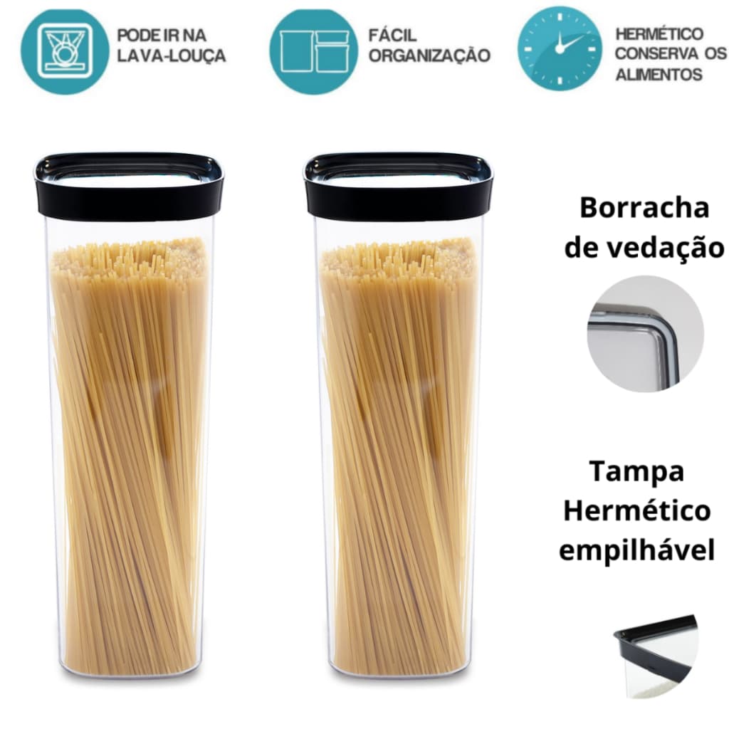 2 Potes Herméticos 2L - Macarrão espeguete, Farinha, Grãos e  Outras Utilidades | Empilhável