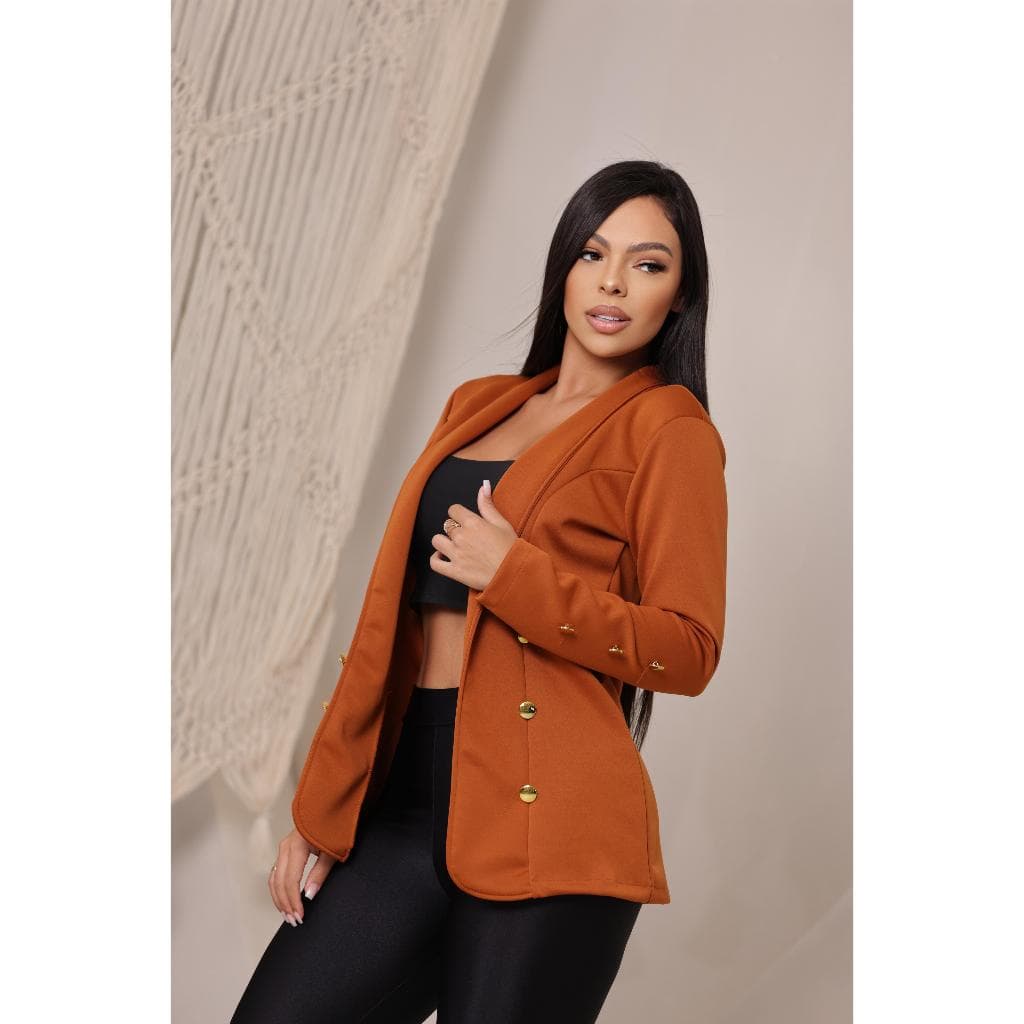 kit 2 Blazer Social Liso Botões Alongado Feminino Acinturado Tecido Neoprene