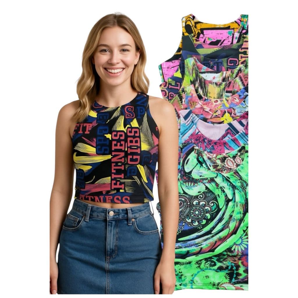 Kit 5 Cropped Feminino Fitness Regata Academia Adulto com forro