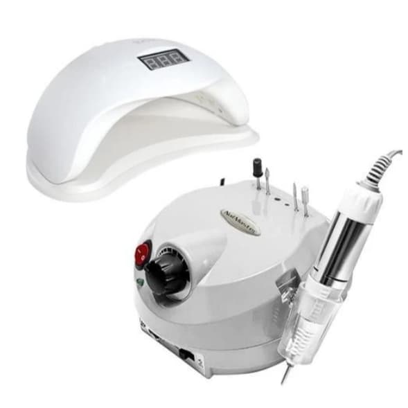 Kit Cabine Sun 5 Led Uv 48w unha + Motor Porquinho Lixadeira de Unhas Elétrica Profissional MAKE UP CITY ROSA OU BRANCO