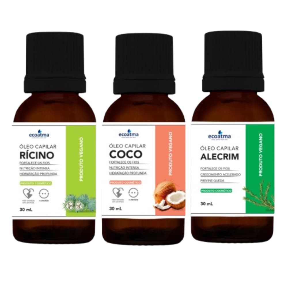 kit capilar Óleo de Coco+ Óleo de Ricino+ Óleo de Alecrim 30ml