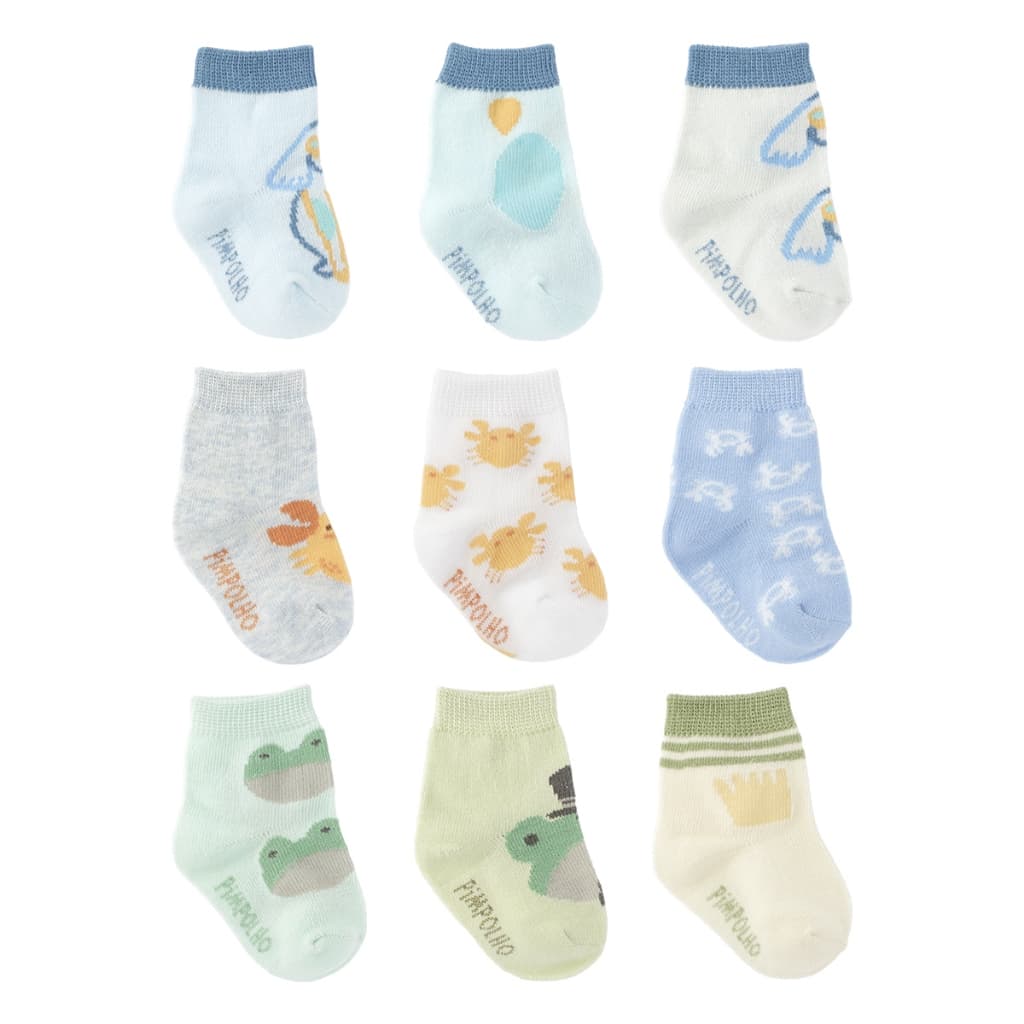 Kit 03 Pares de Meias Infantil Masc Tam 00 a 15 Algodão PIMPOLHO Confortável Idade 00 a 06 meses