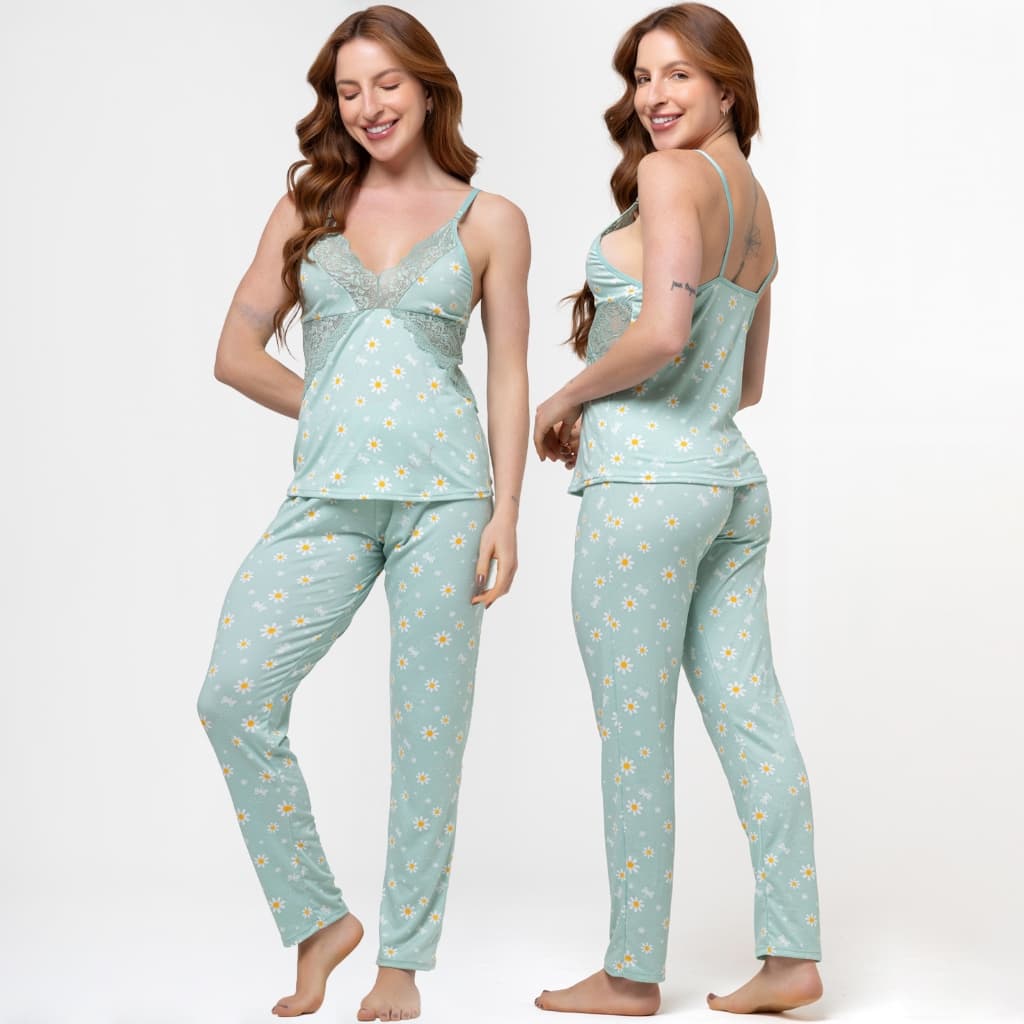Pijama Suede Aveludado Confortavel Feminino Longo de Alça Premium Inverno Frio 012