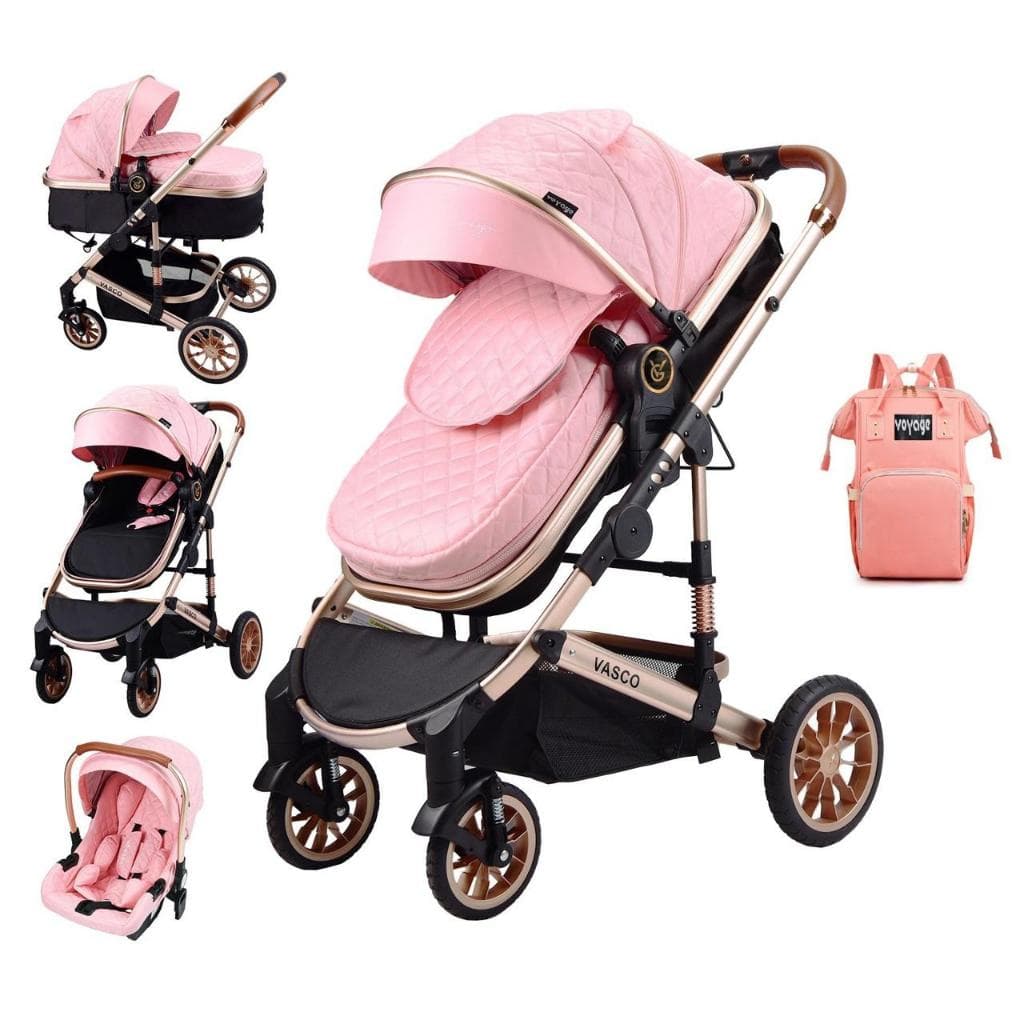 Carrinho Para Bebe Europeu 3 Em 1 - Rosa.