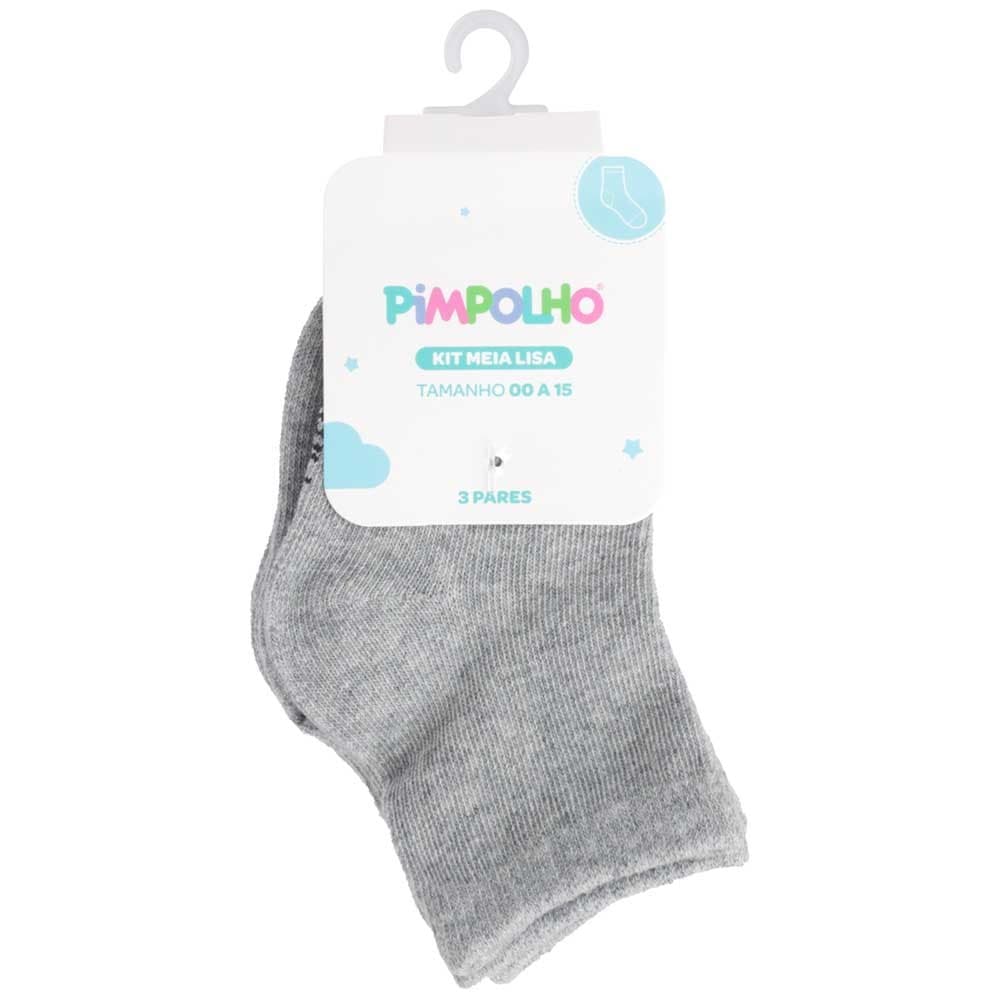 Kit 03 Pares de Meias Infantil Tam 00 a 15 Algodão PIMPOLHO Lisa Confortável Idade 00 a 06 meses