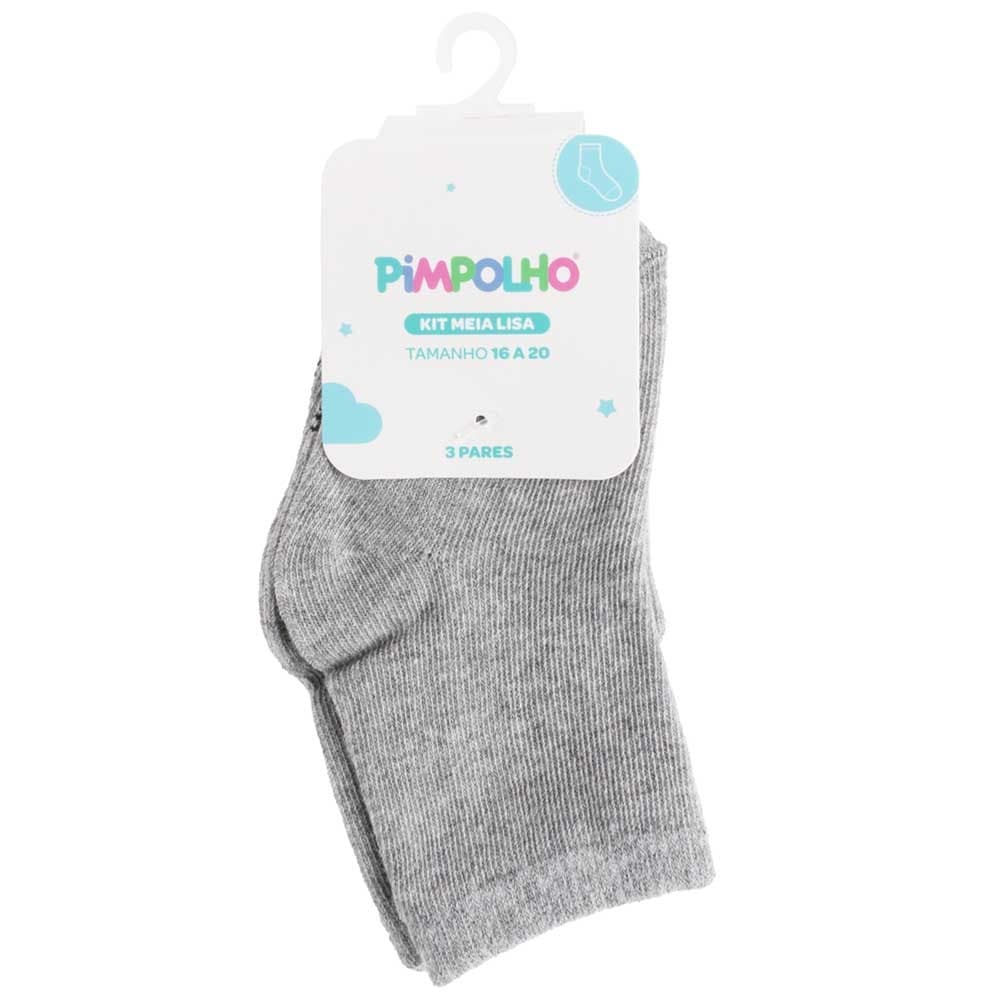 Kit 03 Pares de Meias Infantil Tam 16 a 20 Algodão PIMPOLHO Lisa Confortável Idade 06 a 12 meses
