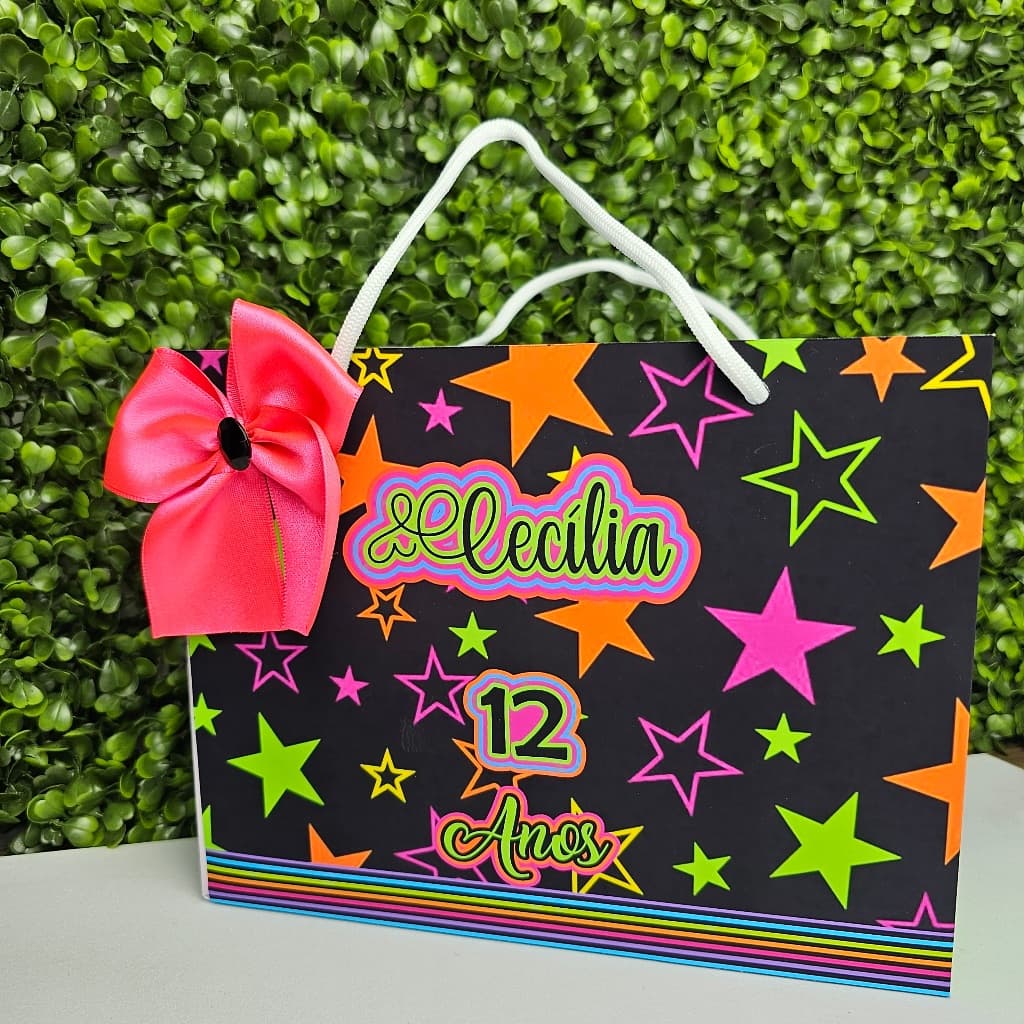 Sacolinha Horizontal NEON PARTY - Personalizados - Festa infantil - Aniversário - Lembrancinha