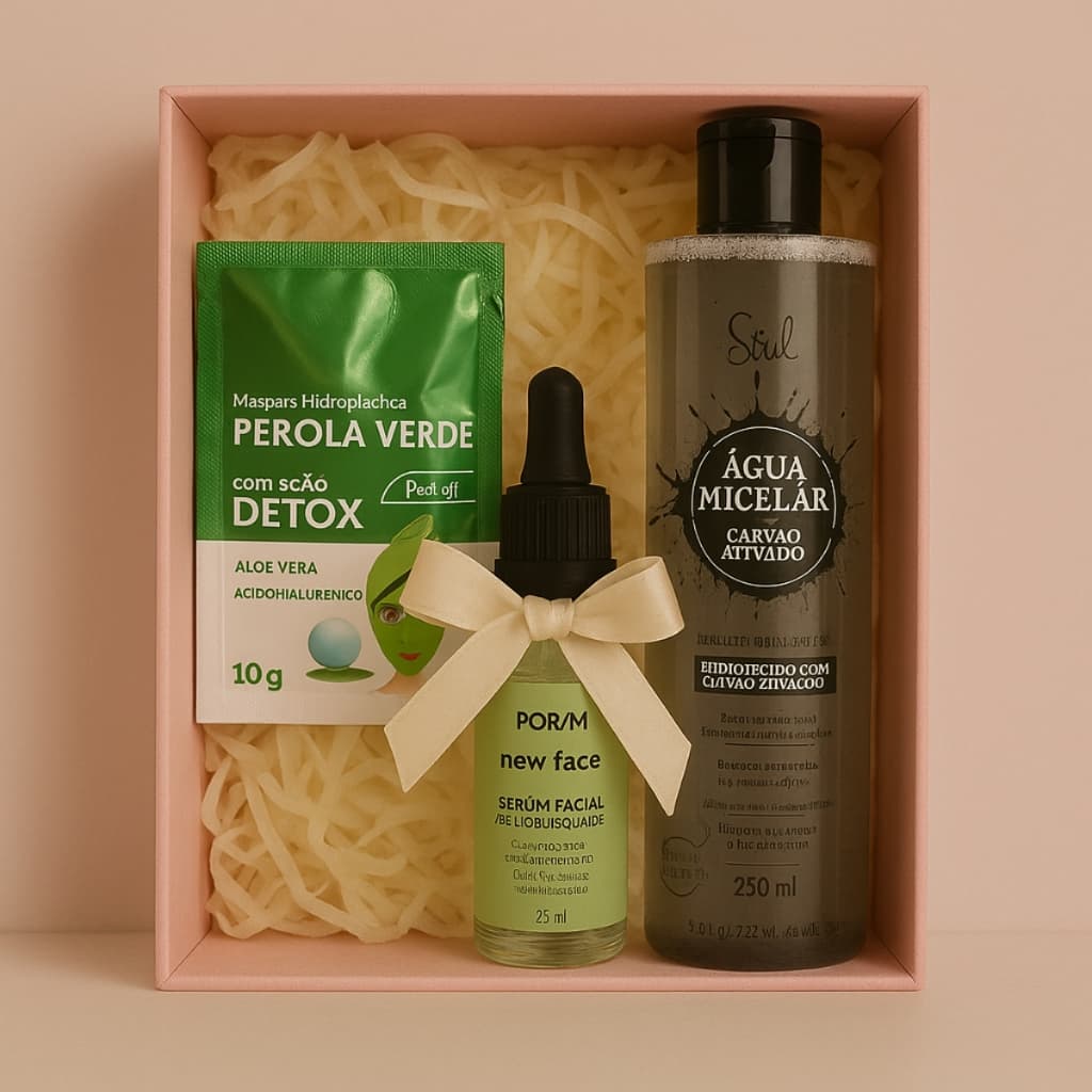 Kit Presente Feminino com Água Micelar, Sérum Facial e Máscara de Hidratação Profunda