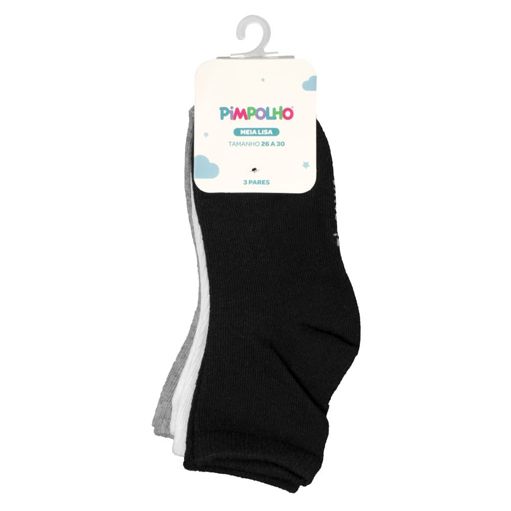 Kit 03 Pares de Meias Infantil Tam 26 - 30 Algodão PIMPOLHO Lisa Confortável 3,5 a 06 anos