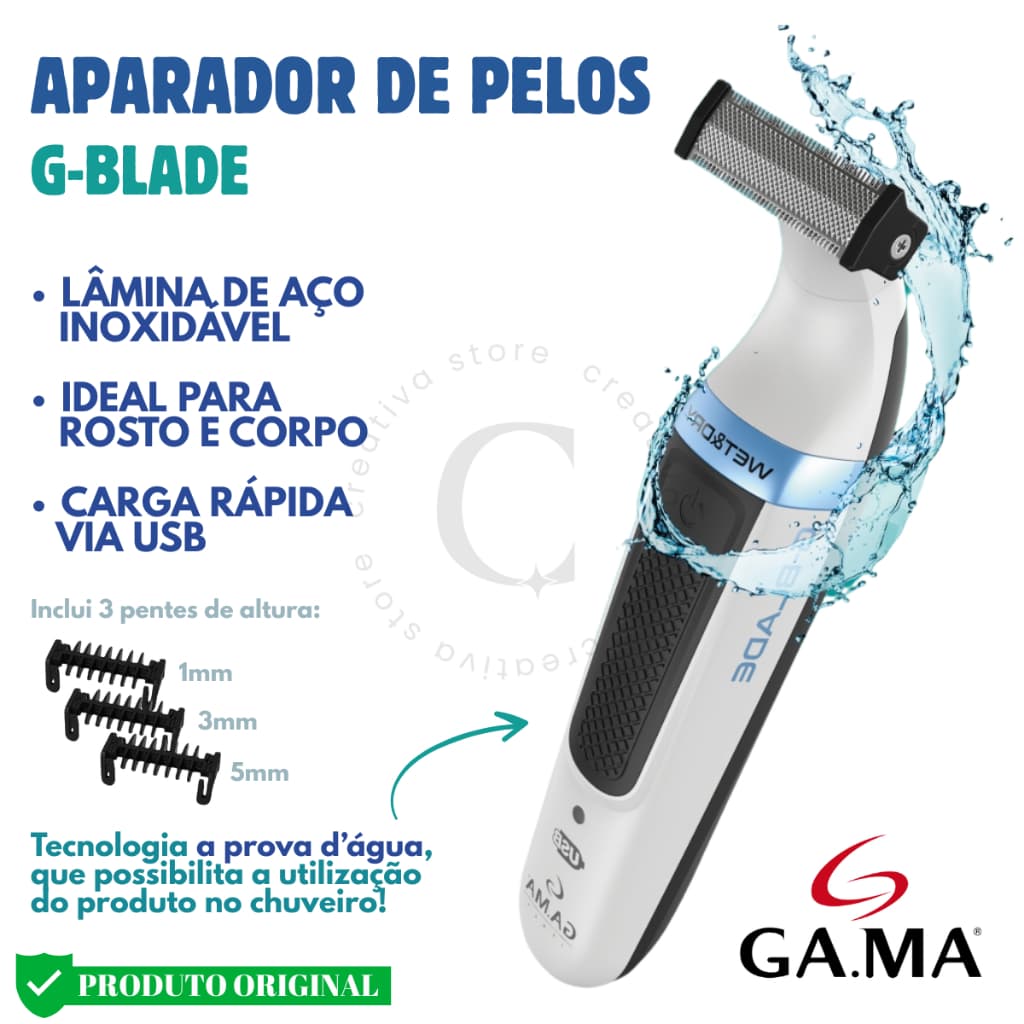Aparador De Pelos Gama Italy G-blade W&D Trimmer Sem Fio A Prova D'agua USB - Original + Nota fiscal