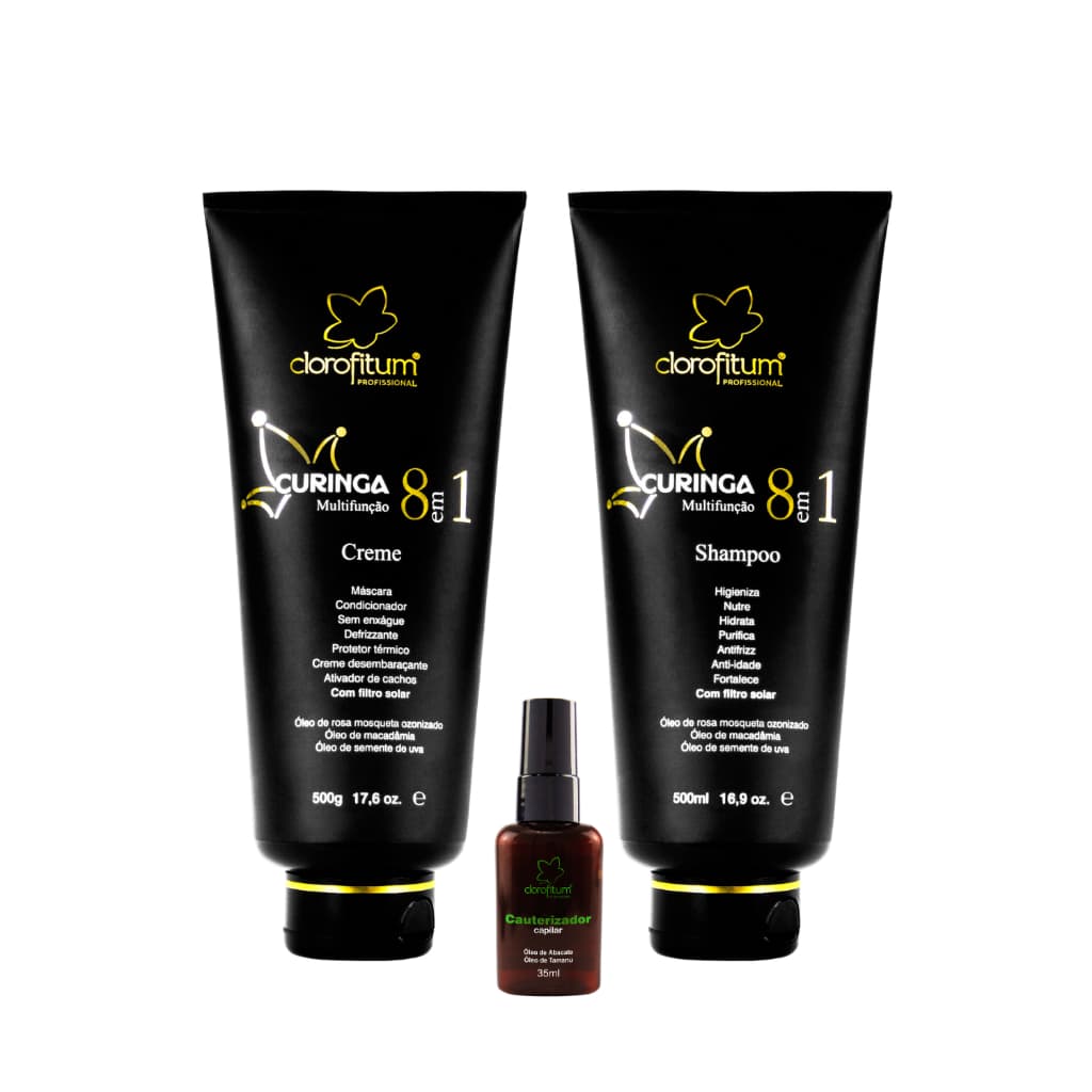 Kit Multifuncional Curinga 8 em 1 Creme e Shampoo (500g) + Reparador de Pontas de Abacate 35 ml