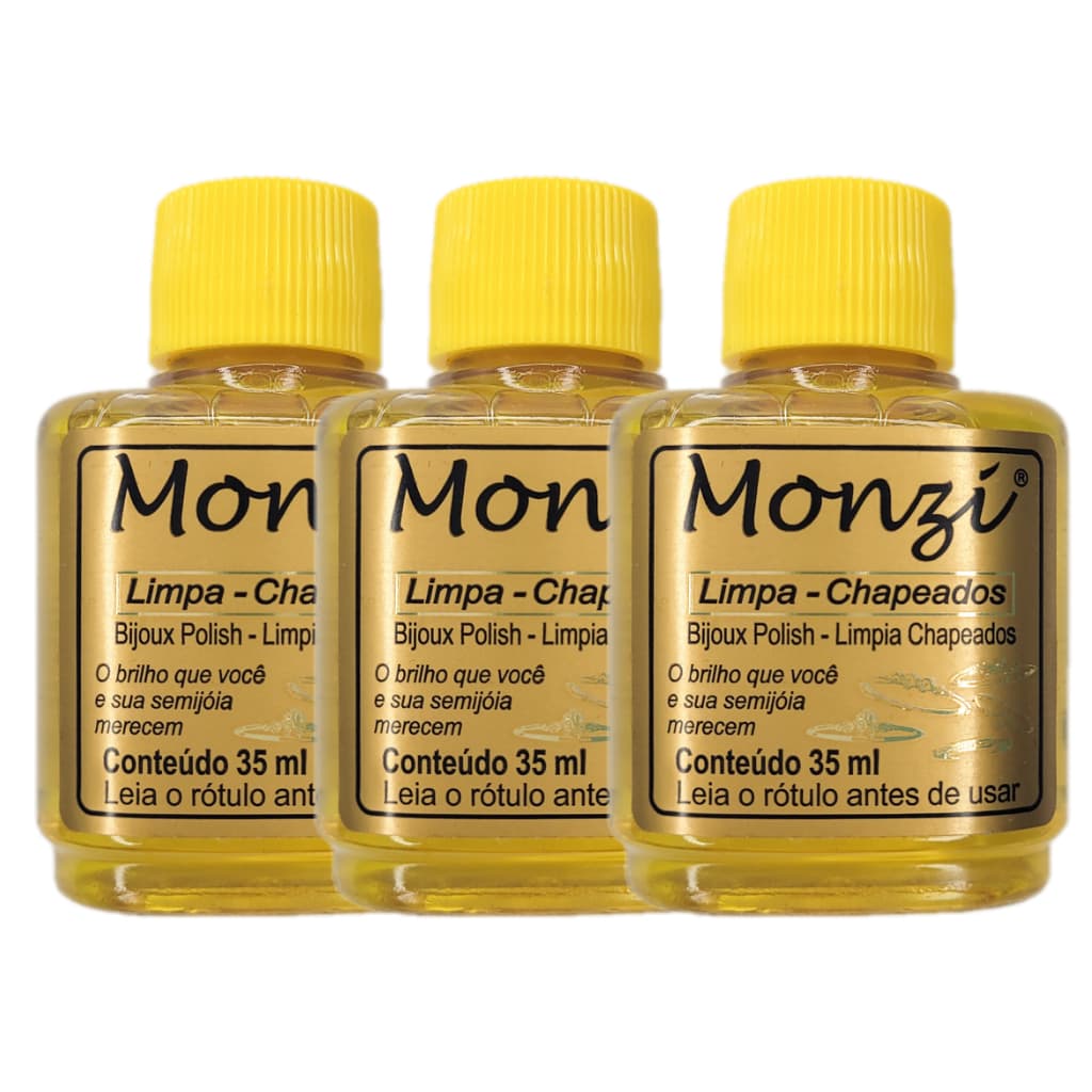 Kit 3 Monzi Limpa Folheado 35 ml Brilho Polimento Limpeza Joias Semijoias Chapeados Original