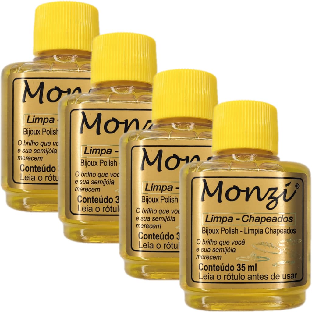 Kit 4 Monzi Limpa Folheado 35 ml Brilho Polimento Limpeza Joias Semijoias Chapeados Original