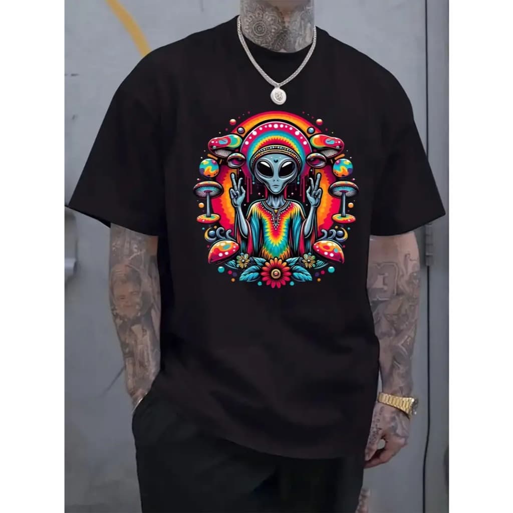 Camiseta Algodão Premium Streetwear Casual Basica Mensageiro Alienígena Hippie