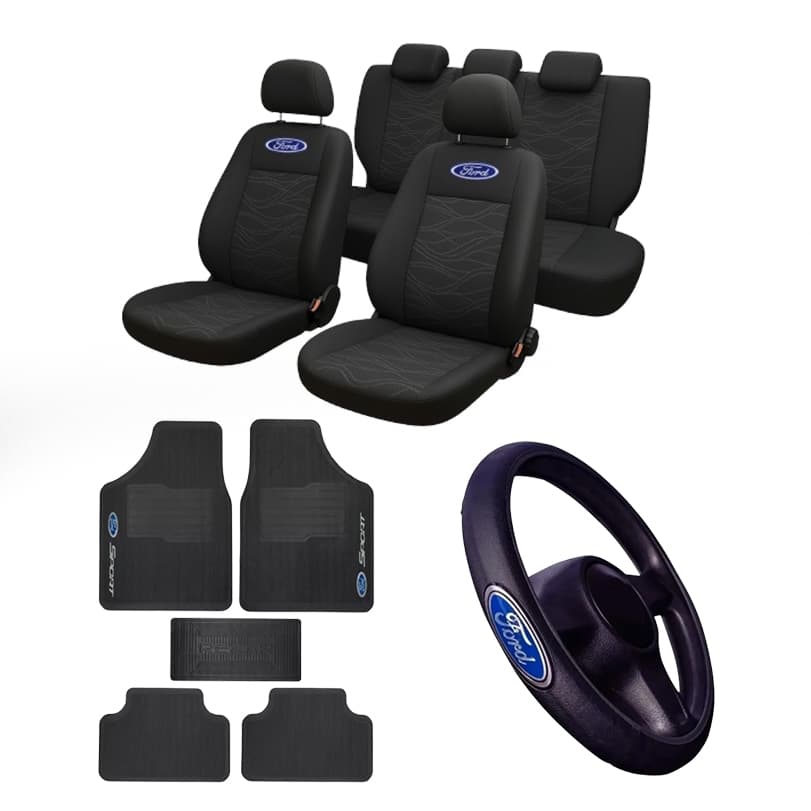 Capa Ford Completa Banco Tecido Original + Tapete + Volante com Logo Ka Ranger Fiesta Focus