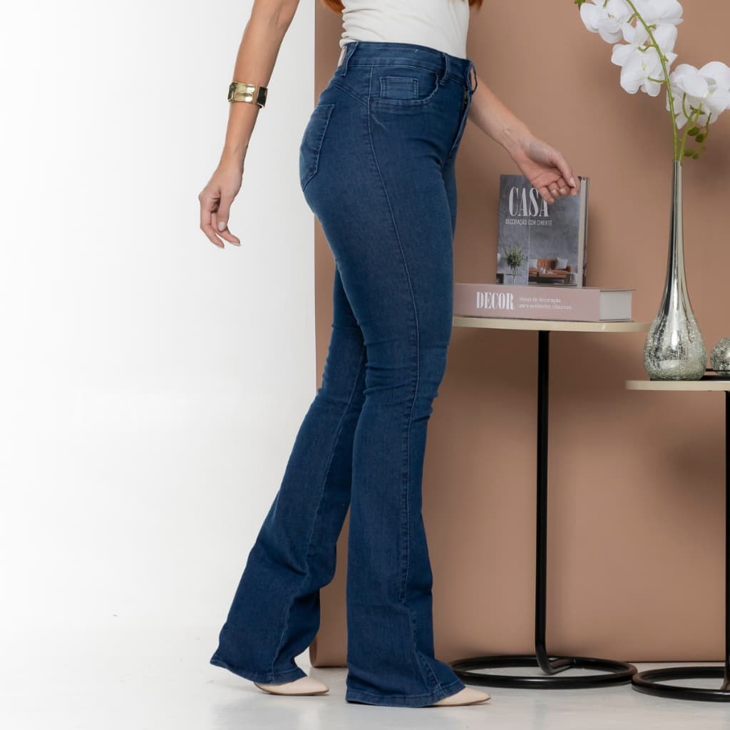 Calça Jeans Feminina Flare Biotipo Original Elastano Lycra Cintura Alta Boca de Sino Lançamento
