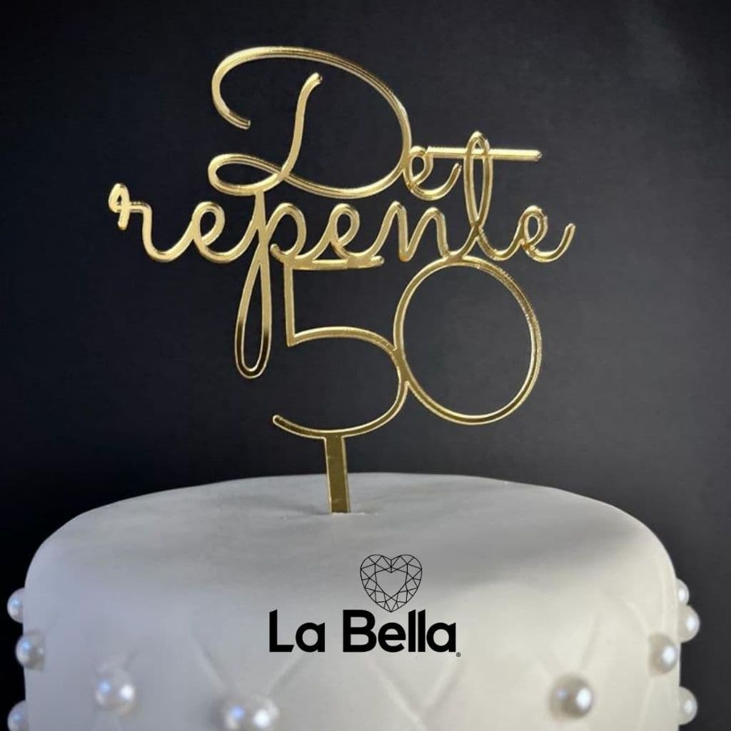 Topo de bolo 50 Anos festa aniversário De Repente 50 - acrílico espelhado luxo