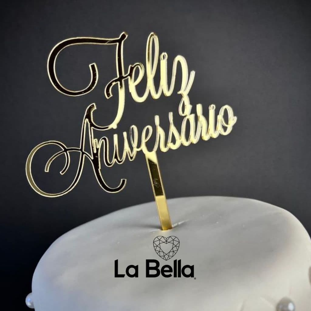 Topo de bolo Feliz Aniversário Acrílico Espelhado - Decoração festa luxo adulto e infantil