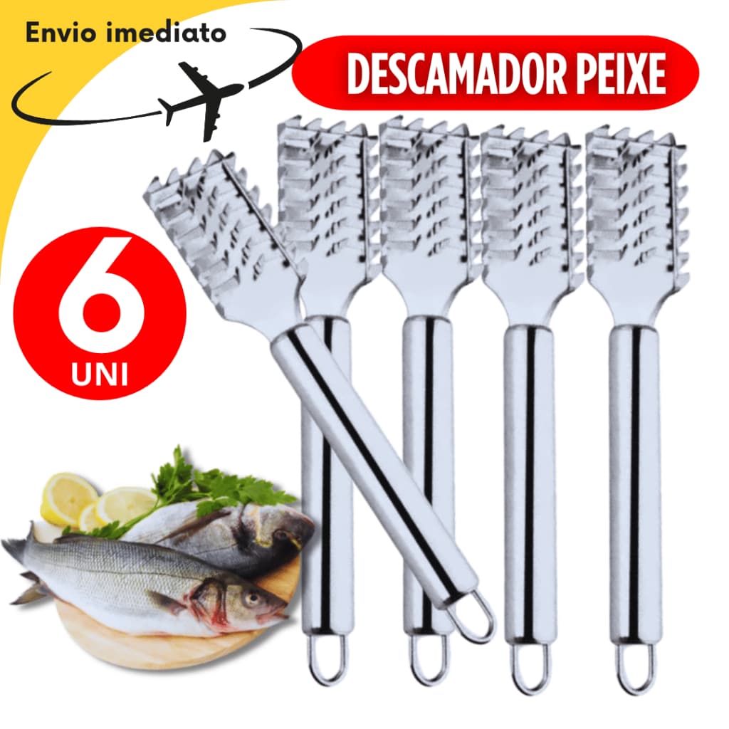 Kit 6 Descamador de Peixe Linha Inox Premium Removedor de Escamas Escamador Inox Pesca Inox Premium
