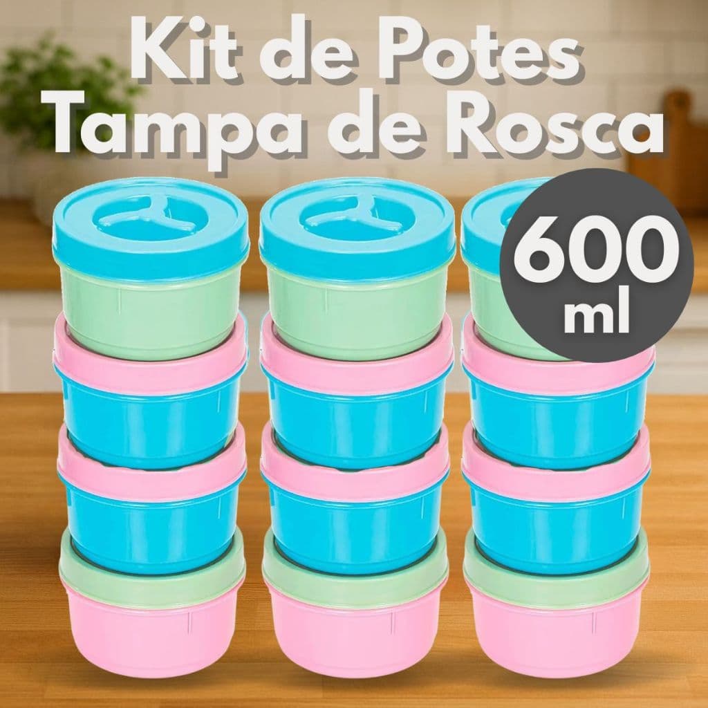 Kit Potes Redondos 600ml Tampa Rosca – Porta Alimentos Pequenos, Papinhas, Freezer
