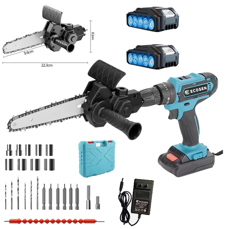 Parafusadeira/Furadeira 21V COM Serra elétrica portátil sem fio de 4/ Kit Maleta COM DUAS BATERIAS  para poda de madeira