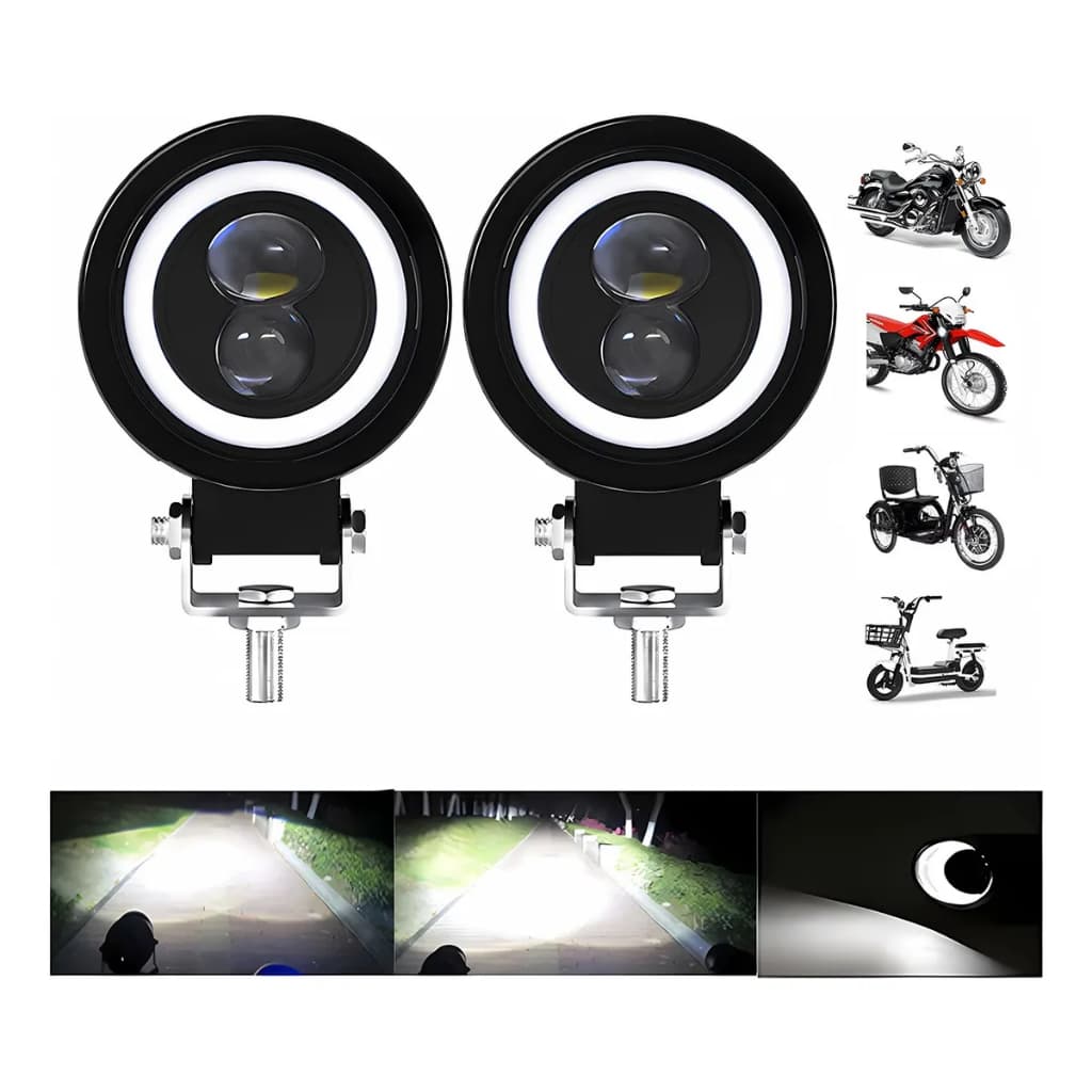 Par Farol De Milha LED Angel Eyes 15000LM 3 Polegadas Universal Moto CG Titan Bros XRE Fazer
