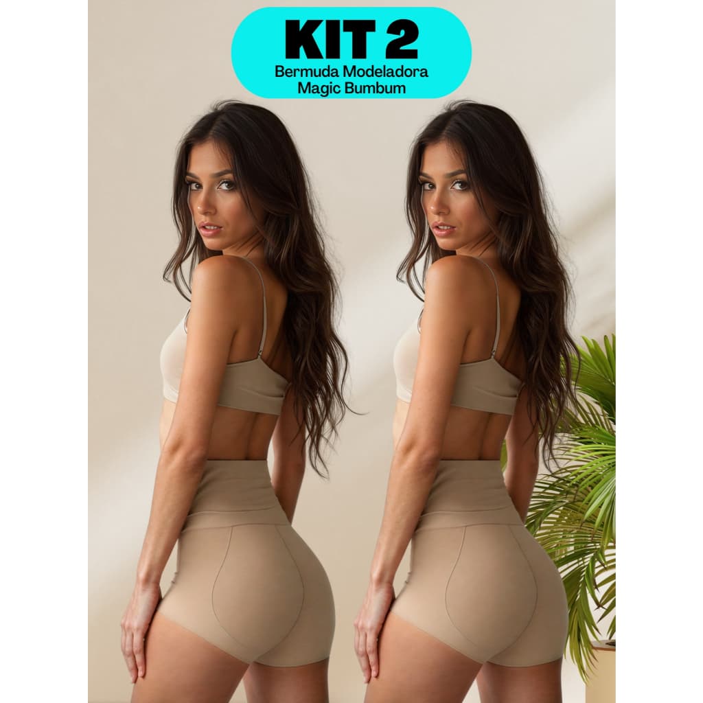 Kit 2 - Bermuda Shorts Modelador Sem Costura Empina Bumbum Compressão Uniforme Zee Rucci