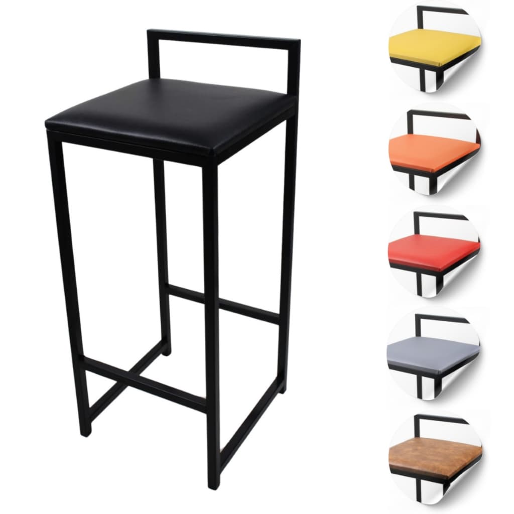 Banqueta Industrial Média 65cm C/ Encosto Assento Quadrado Moderno Bancada Assento Estofado Cores