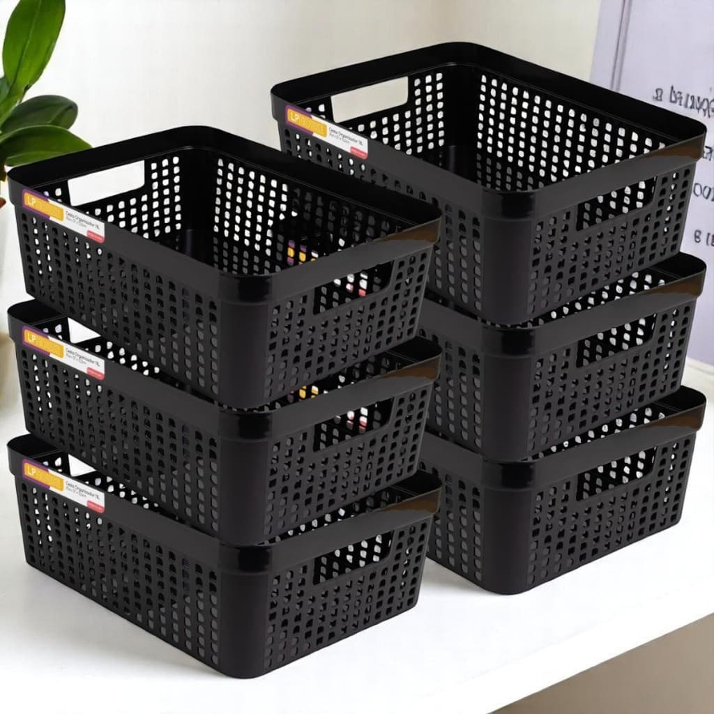 Kit 6 Cestos Organizadores 11 Litros em Plástico Multiuso Para Casa Banheiro Sala
