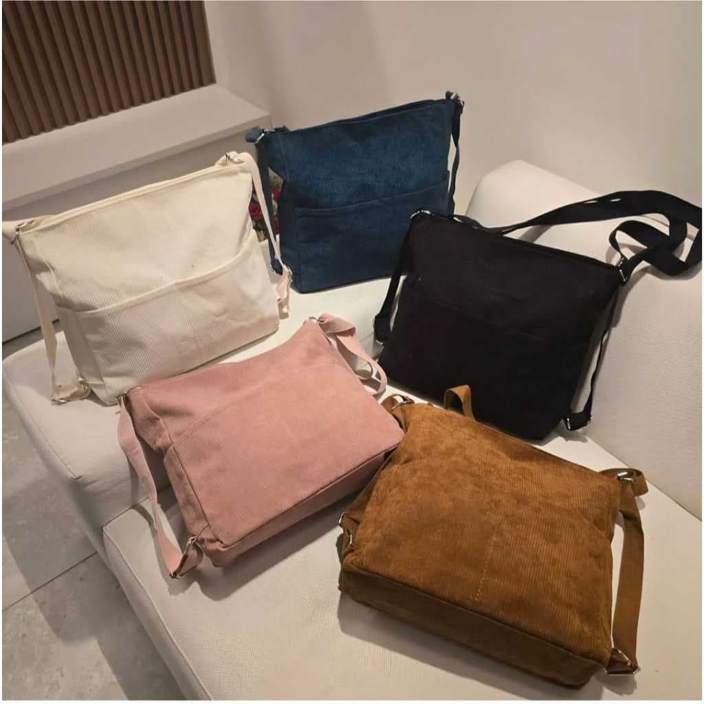 Bolsa / Mochila Camurça Ombro Transversal Cotelê Moda Feminina Casual Passeio Estilo Linda