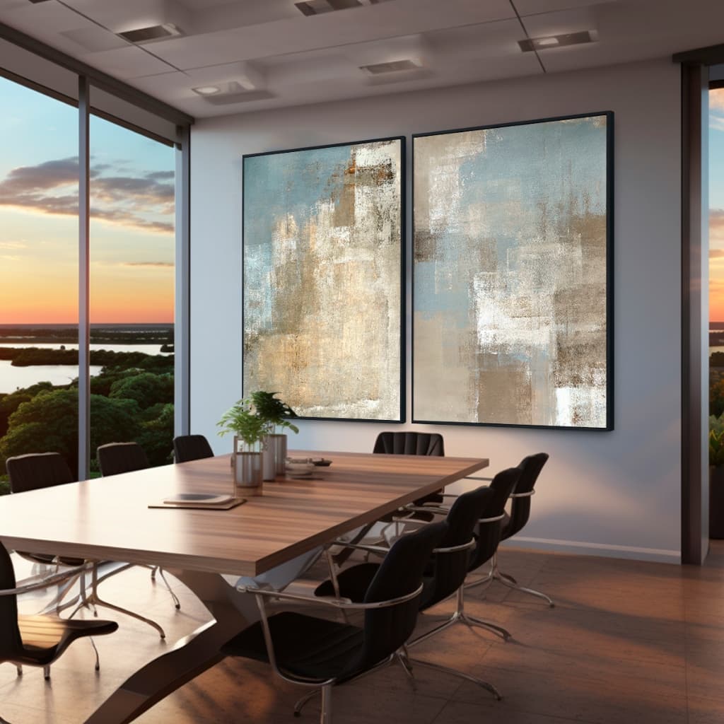 Conj de 2 Quadros Grandes Decorativos Modern Art, Sala, Quarto, Escritório, Acabamento Luxo Moldura