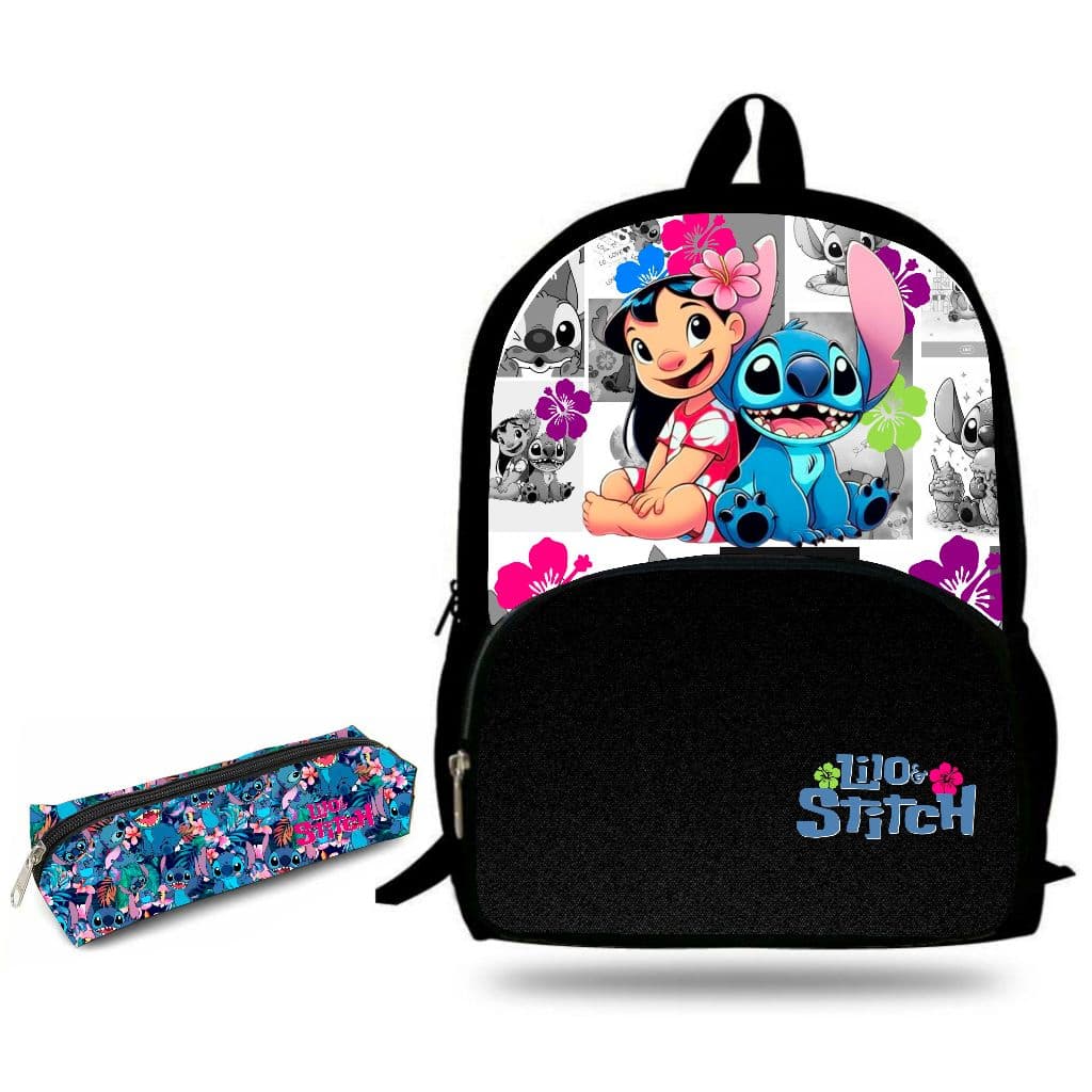 Mochila  e Estojo Stitch Viagem  Escolar Reforçada
