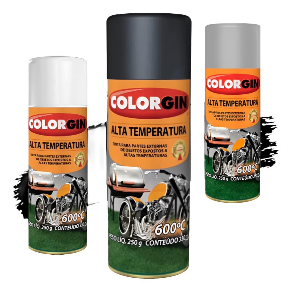 Tinta Spray Alta Temperatura 600ºc Preto/Aluminio Colorgin 300ml