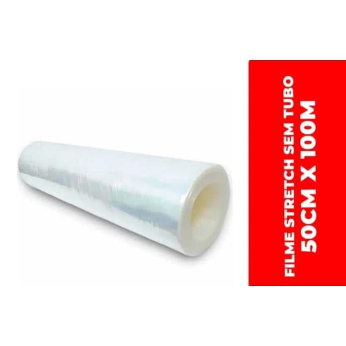 Filme Stretch Bobina 50cm x 100 Metros Transparente Sem Tubo - 1 Rolo