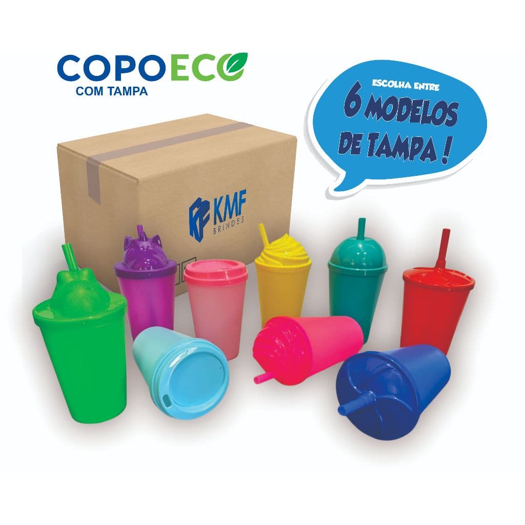 10 Copos ECO com Tampa 300ml Ecológico, Flexível, Não Quebra, Copo Plástico PP, Festa Infantil