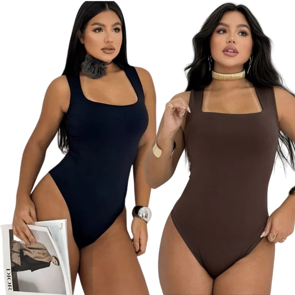 Body Feminino Collant Blusa Decote Quadrado