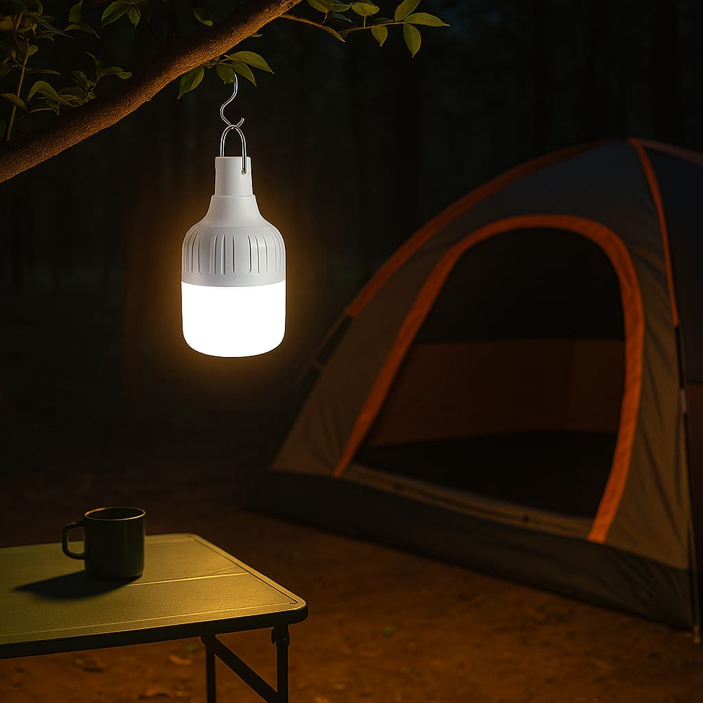 Lâmpada LED Recarregável 80W com 5 Modos – USB, Portátil, Ideal para Camping, Festa, Emergência e Estudo