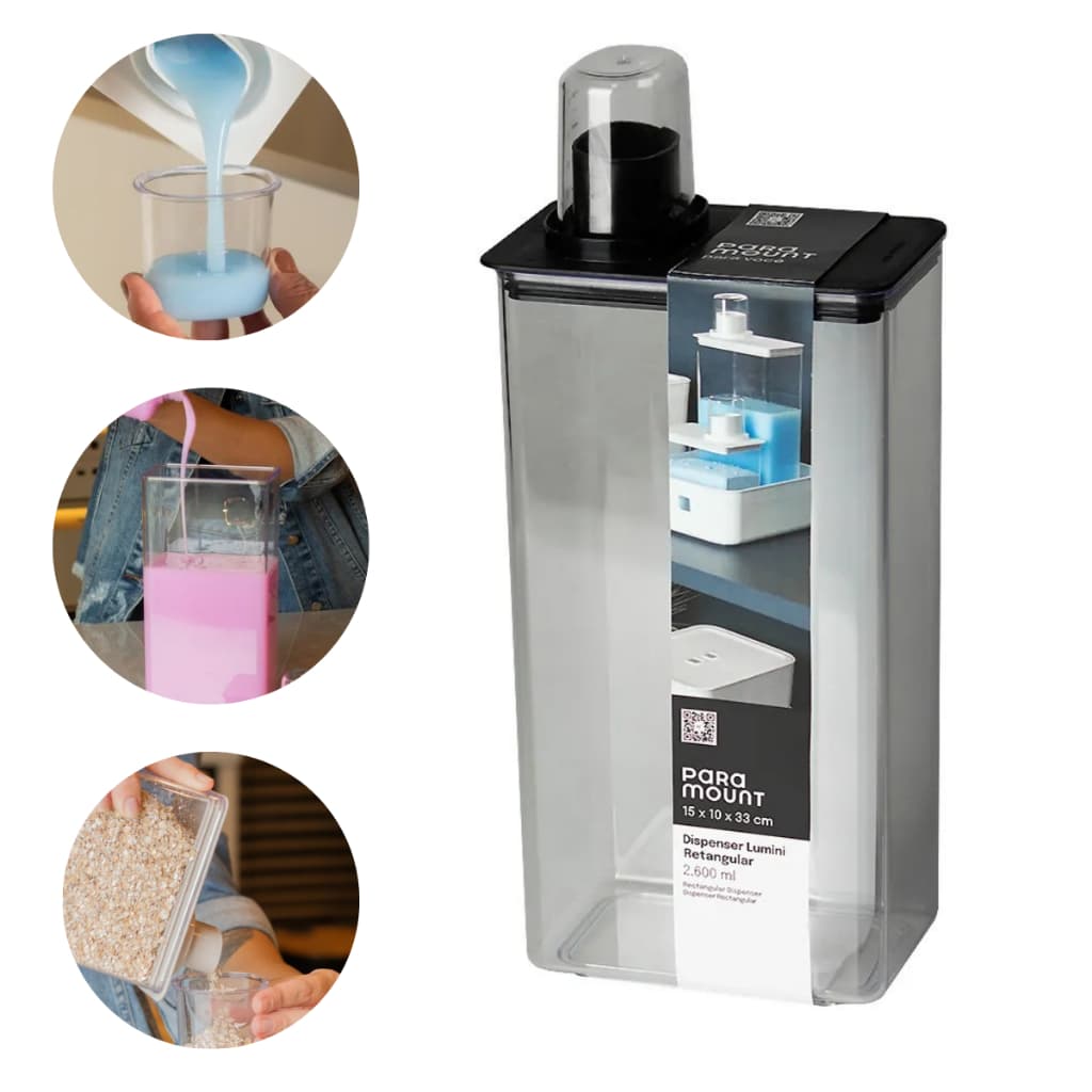 Dispenser Pote Jarra Organizador Multiuso Cozinha Lavanderia Sabão Amaciante Cereais Medidor 2,6L