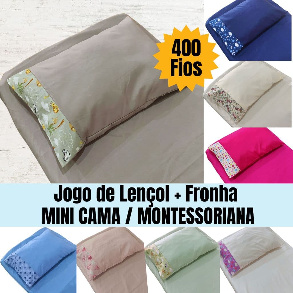 JOGO DE LENÇOL COM FRONHA MINI CAMA MONTESSORIANA 2 PEÇAS PERCAL 400 FIOS