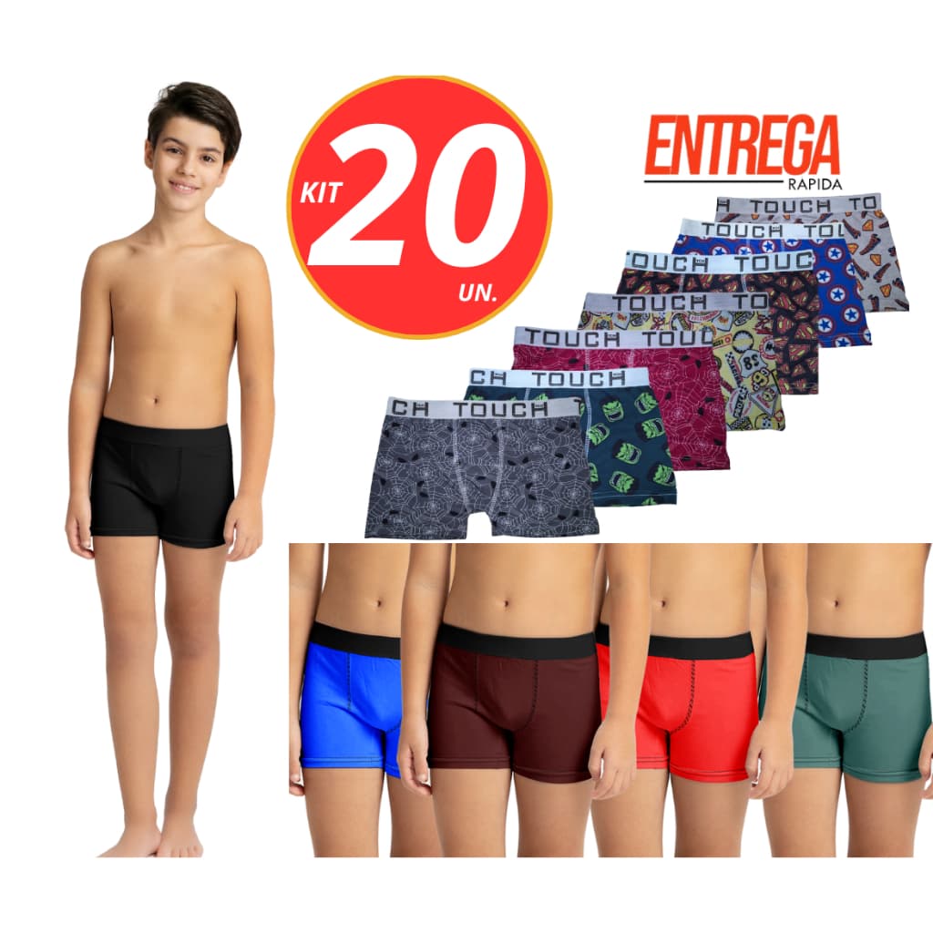 Kit 30, 20 e 10 Cuecas Box Boxer Microfibra Original Infantil Masculino Resistente e Reforçada