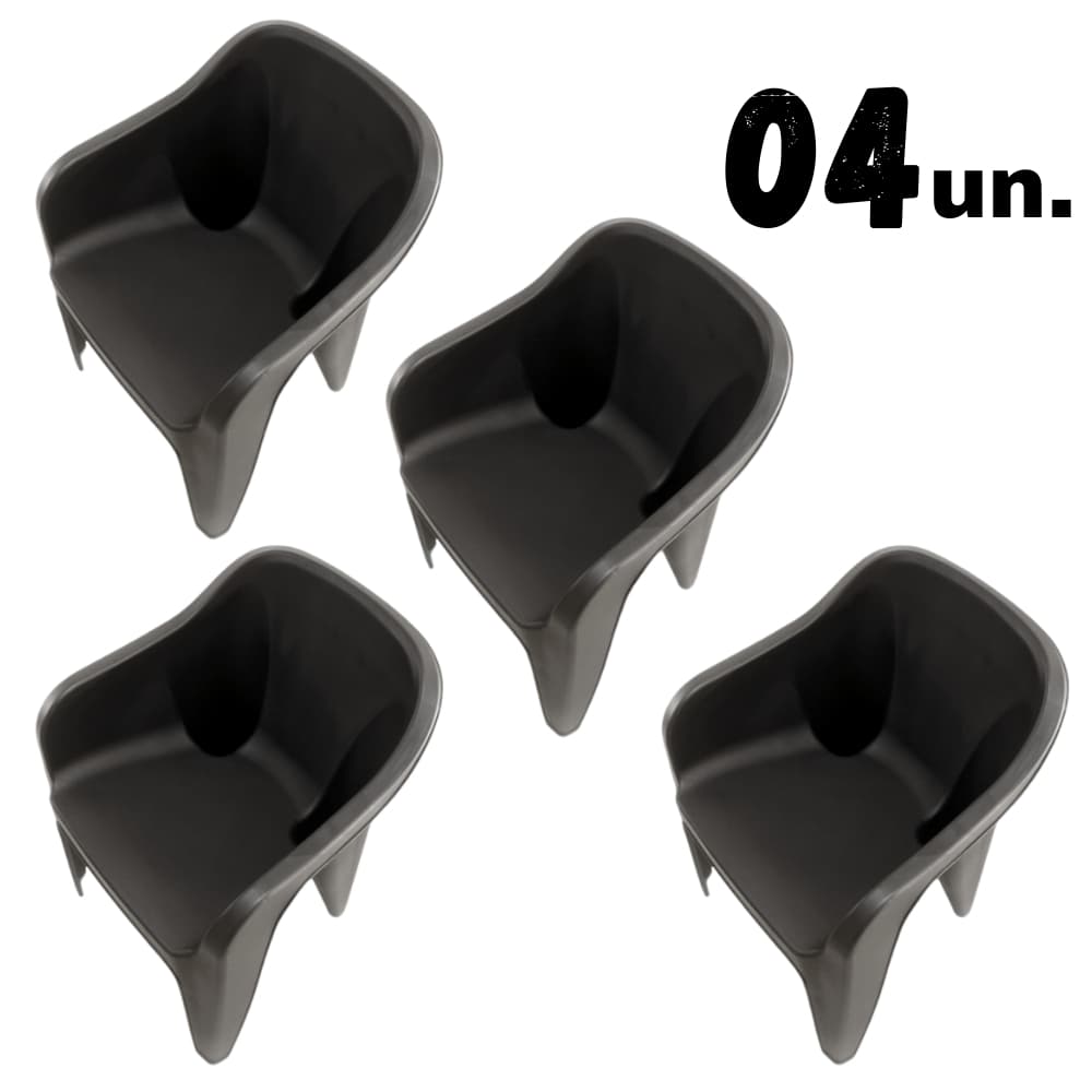Kit 4 Poltronas Plástica Resistente 200kg Cadeira Cor Preta