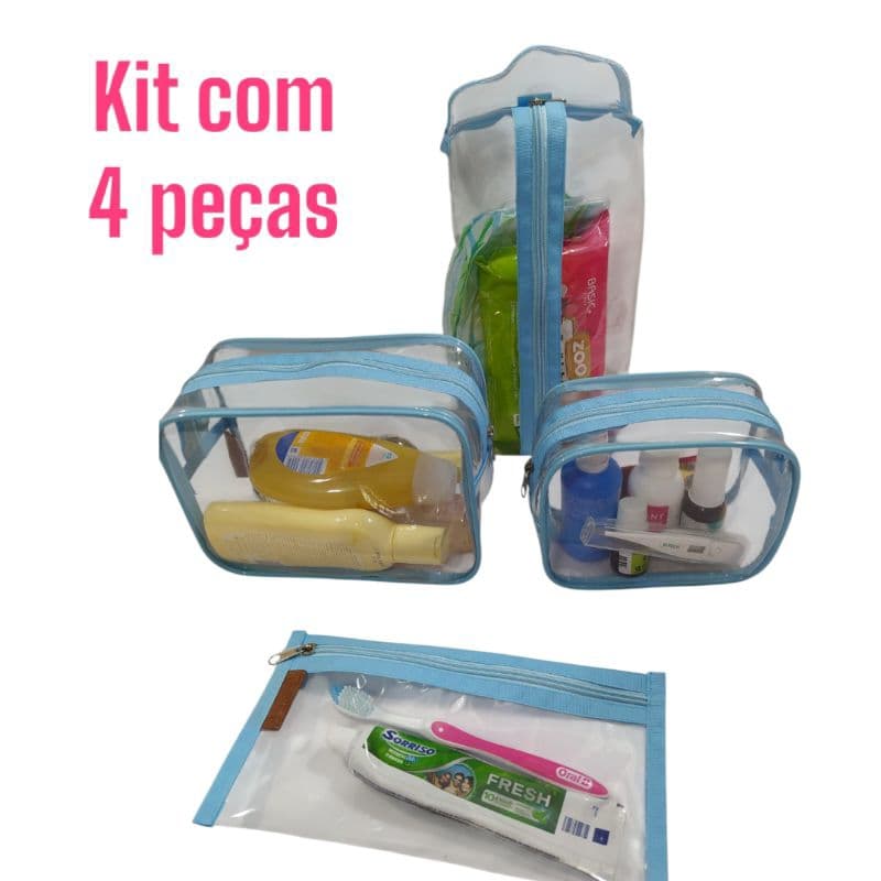 Kit 4 nécessaires transparente organizador em modelos diferentes para viagem- maquiagem/maternidade-kit creche