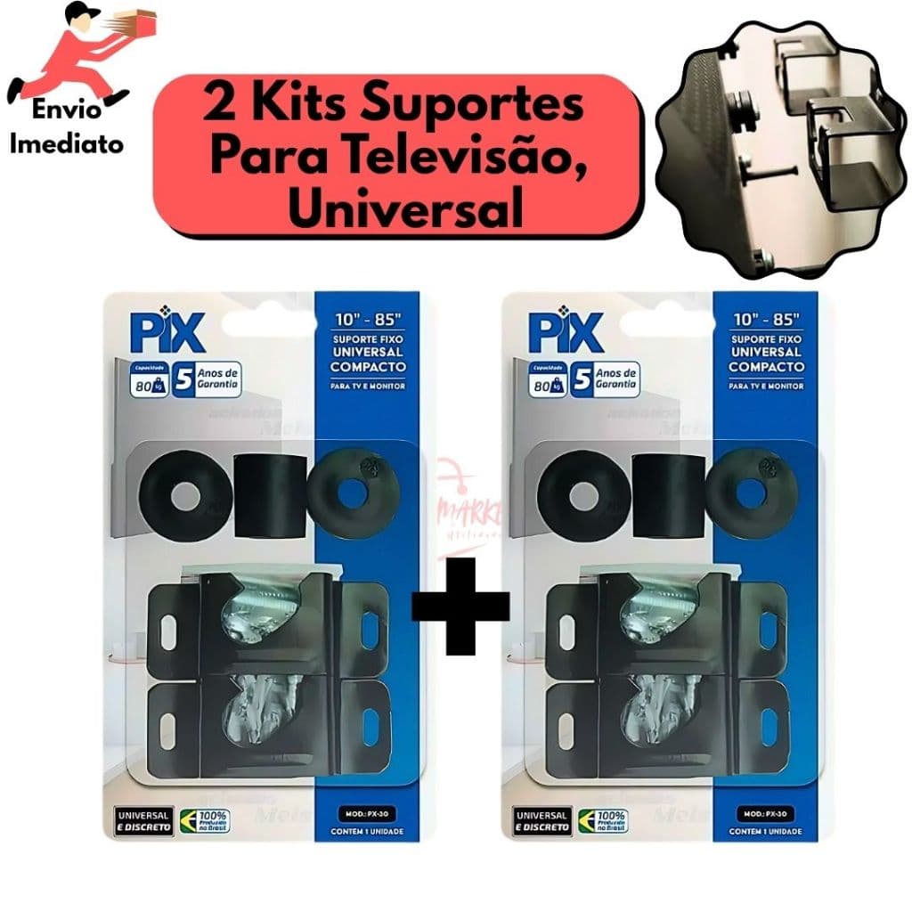 Kit 2 Suportes Tv Fixo Universal LED/LCD - PIX Plasma 10" até 85" Polegadas para Parede ou Painel