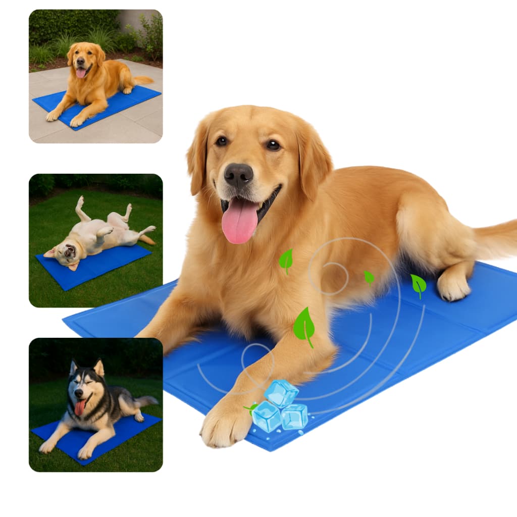 Tapete Gelado Refrescante Tamanho Médio e Grande Azul Cão Pet