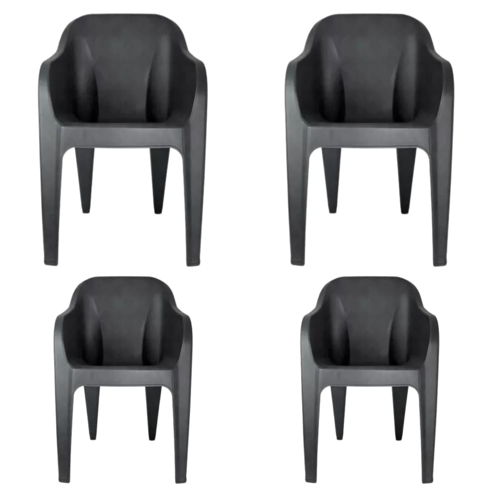 Kit com 4 Poltronas Pretas Confortaveis Cadeiras Com Apoio de Braço Resist 200